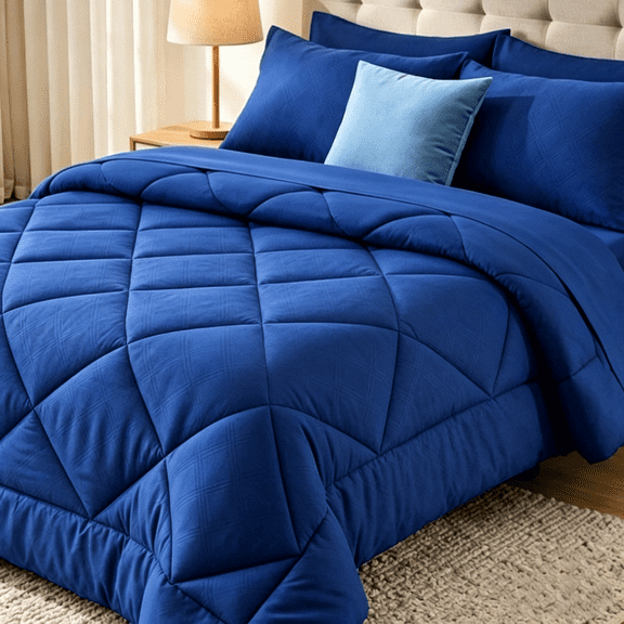 BDEUS 5 Pieces Comforter Set Twin/Twin-XL，Bed in A bag，All Seasons Bedding sets with Comforter,Fitted Sheet,Flat Sheet,Pillowcase & Shame，dark blue