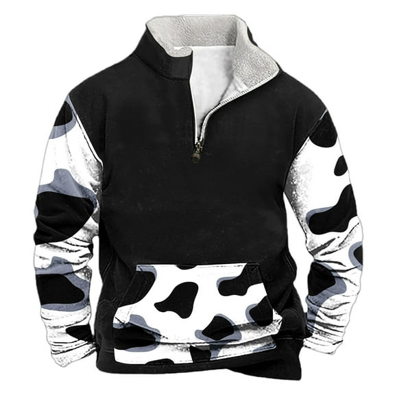 Men's Quarter Zip Sweatshirts Casual Mock Neck Pullover Long Sleeve Solid Geometric Texture Sweatshirt Men Casual Fashion Stand Collar Halloween Leopard Print Zipper Pullover Tops Sweatshirt