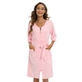 thumbnail image 2 of Women's Zipper Robe 3/4 Sleeve House Wear Knee Length Sleepwear Soft Casual Waffle Knit Housecoat with Pockets and Belt, S-2XL, 2 of 7