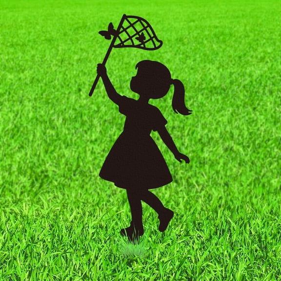 Catching Butterfly Metal Decorative Garden Stakes Girl Butterfly Silhouette Metal Outdoor Statues Personalized Garden Ornament Gift