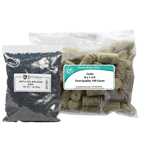 Black Wax and Corks (8 X 1 3/4) Wine Bottling Combination