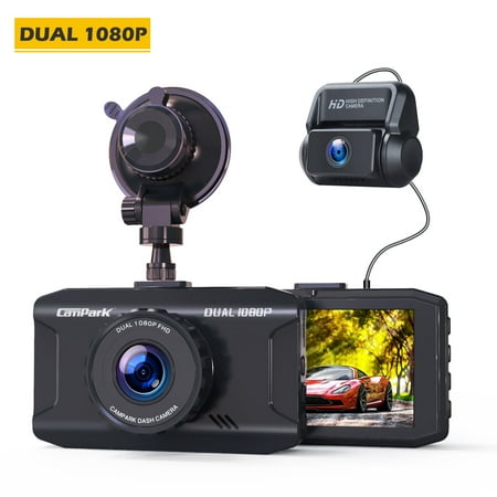 CanPark 1080P Dual Dash Cam Front and Rear with Night Vision, 3" Screen, WDR, G-Sensor, Loop Recording, Motion Detection, Waterproof Rear Camera