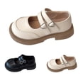 thumbnail image 4 of GiLiling Girls Mary Jane Dress Shoes, Double Strap with Heart Buckle, Thick Non-Slip Sole PU Leather Flats School Casual Footwear (Beige, 8-9 Years), 4 of 9