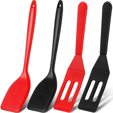 

Mini Silicone Brownie Serving Spatula Flexible Nonstick Serve Turner Heat Resistant Cookie Slotted Spatula for Eggs in Small Frying Pan Cookie Batter Lemon Baked(Black Red 4 Pieces)