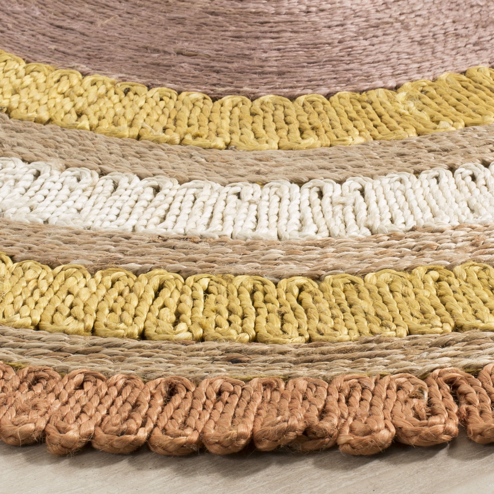 SAFAVIEH Natural Fiber Tanja Braided Jute Area Rug, Orange/Multi, 5' x 5' Round
