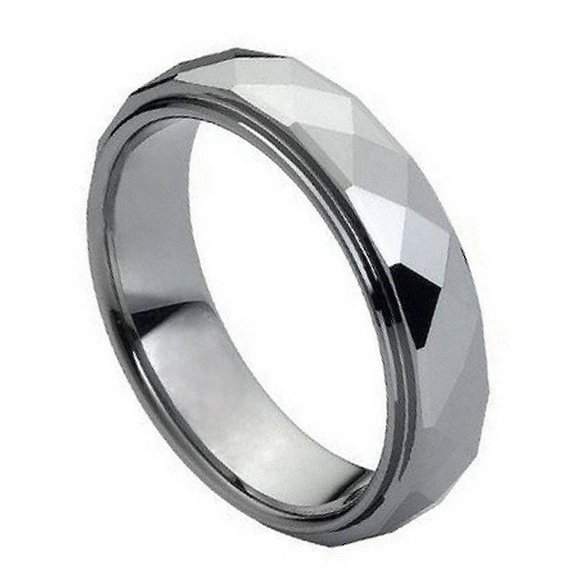 6mm Tungsten Carbide Facet cut Squares Design Wedding Band Ring For Men Or Ladies