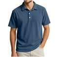 thumbnail image 7 of FRSASU Corduroy Shirt for Men Pullover Short Sleeve Polo Shirt Casual Work Collared Shirt Half Button Up Top Navy, 7 of 7