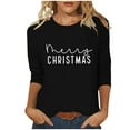 thumbnail image 2 of Tops for Women Plus Size Christmas 3/4 Sleeve Printed Round Neck T-shirt Loose Shirt Black XXL, 2 of 5