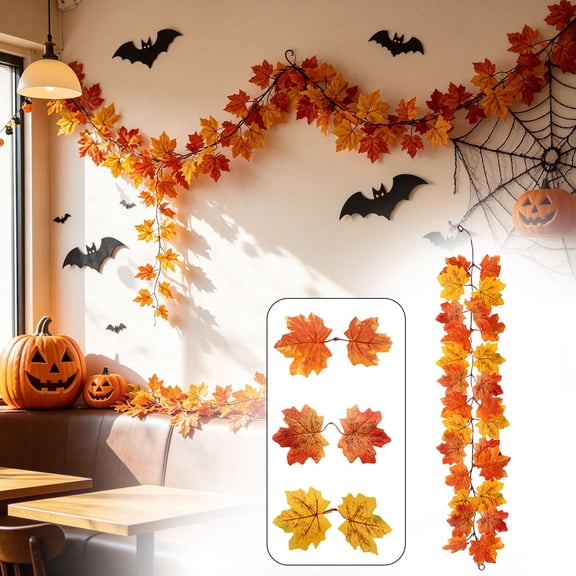 Halloween Sale Clearance!Fall Decor, Artificial Maple Leaf Garland Fall Fake Hanging Decoration Foliage Hanging For Halloween Thanksgiving Festival Home Wall FireplaceDoor Indoor Outdoor Au