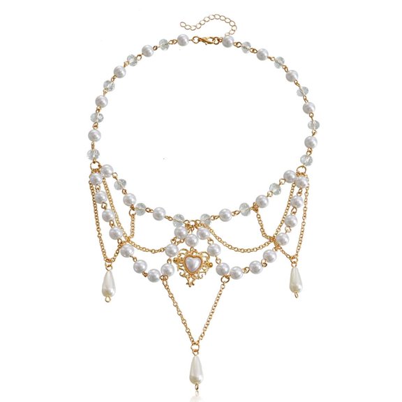 Heart Pendant Necklace Gorgeous Pearl Beaded Necklace Party Jewelry Elegant Choker Chain Fashion Clavicle Chain