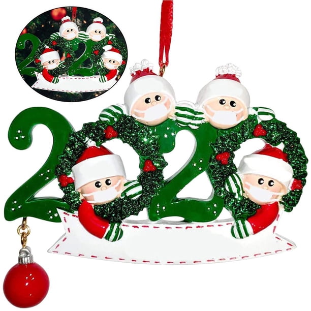 Kearding Adorno navideño familia escribible árbol de Navidad estatuilla colgante vacaciones decoración del hogar regalo, 4 cabezas Type1 NO1