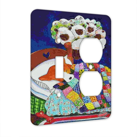 KuzmarK™ 2 Gang Single Toggle / Single Duplex Wall Plate - Welsh Corgi Sheep Dreams Dog Art by Denise Every