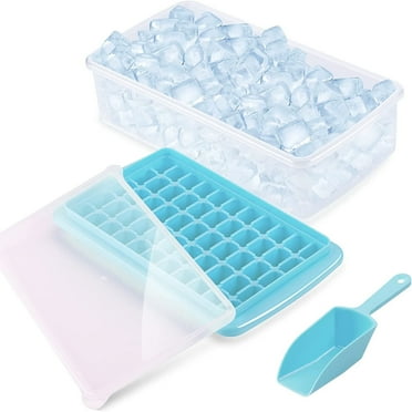 Qoosea Ice Cube Tray with Lid and Bin 55 Ice Cube Molds with Scoop Flexible and Easy Release Ice Box Container for Freezer BPA Free for Whiskey, Cocktail, Beer, Coffee, Juice