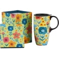 thumbnail image 1 of Topadorn Ceramic Travel Mug with Lid Coffee Mug with Gift Box Latte Mug Coffee Cup,17oz. Flower, 1 of 8