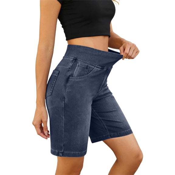 Vhkiploz Summer Bermuda Shorts for Women's Elastic Everyday Running Shorts Solid Color Wide Leg Beachwear Board Shorts