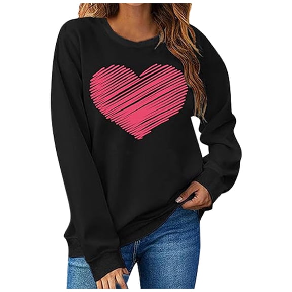 Valentine Sweatshirt Women's Womens Heart Doodle Funny Valentine Graphic T-Shirt Long Sleeve Hoodies Pullover Top Valentines Day Hoodies Women Black L