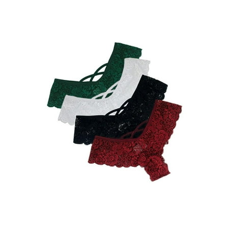 

Enjiwell Womens Babydoll Lace Lingerie Cheeky Panties 4 Pack Seamless Underwear Thong