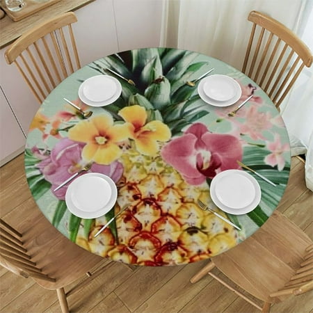 

BCIIG Pineapple Flowers Case Round Tablecloth - Stain-Resistant Washable for Indoor and Outdoor Use 100% Polyester Fiber - Home Kitchen Outdoor Decoration Table Cover 54 -58