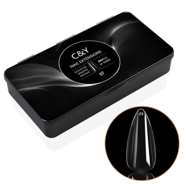 Puntas de uñas postizas Cycullinyt Sculpted Stiletto, 60 unidades