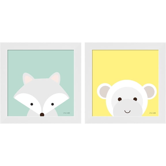 Great Art Now Cuddly Fox & Monkey by Ann Kelle, 2 Piece Framed Art Set Each 14"W x 14"H