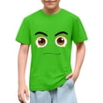 thumbnail image 1 of Blusas y camisas de manga corta con cuello redondo para niños y niñas, color liso, con estampado de expresión linda, manga corta, holgadas y cómodas, blusa para niña, 1 of 6