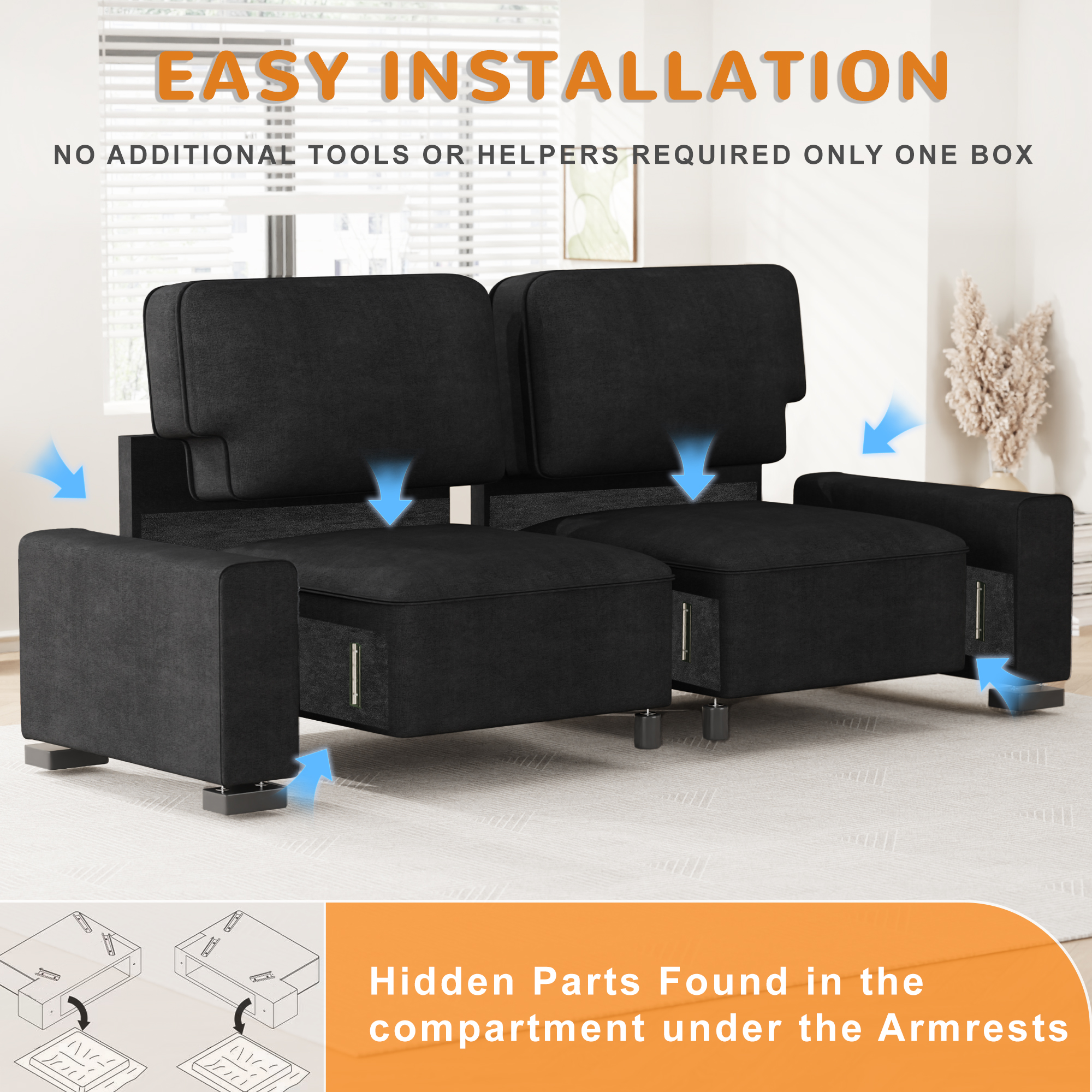 AAQZ 87" Comfy Sofa for Living Room, 3 Seater Chenille Fabric Couch for Small Space, Dark Gray