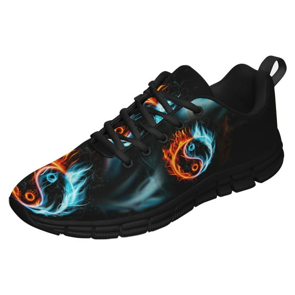Fire Burning Yin Yang Shoes for Men Women Running Sneakers Breathable Casual Sport Tennis Shoes Gift for Him Her Black Size 3.5