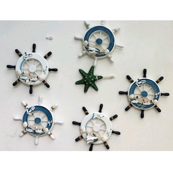 PTOOTP Nautical Wooden Ship Wheel Wall Decor, Mediterranean Coastal Style, Ideal Home Office Wall Hanging, 1 Set