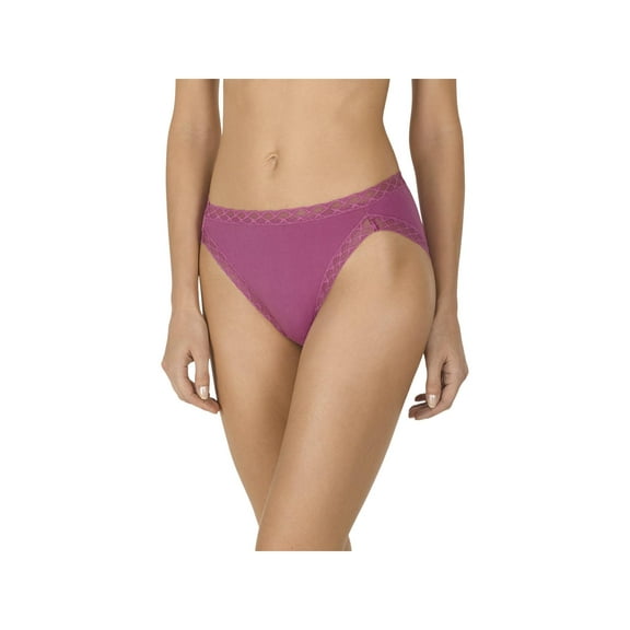 Natori Womens Lace-Trim Solid Hi-Cut Panty Purple L