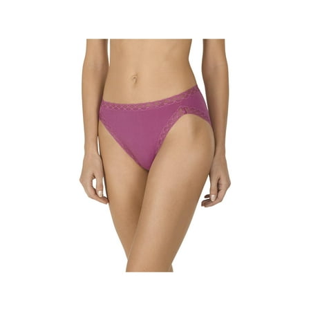 Natori Womens Lace-Trim Solid Hi-Cut Panty Purple L