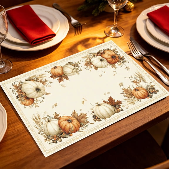 1/4/6PCS Rustic Thanksgiving Pumpkin Autumn Foliage Table Place Mats 11.8x11.72 inch Indoor Thanksgiving Dinner Centerpiece Table Decor