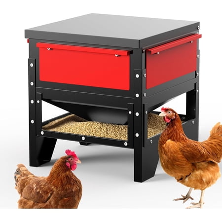 Automatic Chicken Feeder 60-90lb Large Capacity All Metal Poultry Feeder No Waste Waterproof Chicken Feeder Suitable for Geese Ducks Turkeys Quails