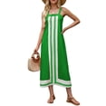 thumbnail image 3 of Women Bohemian Floral Dress Summer Casual Color Block Maxi Beach Overall Dress Coverups Green XL, 3 of 8