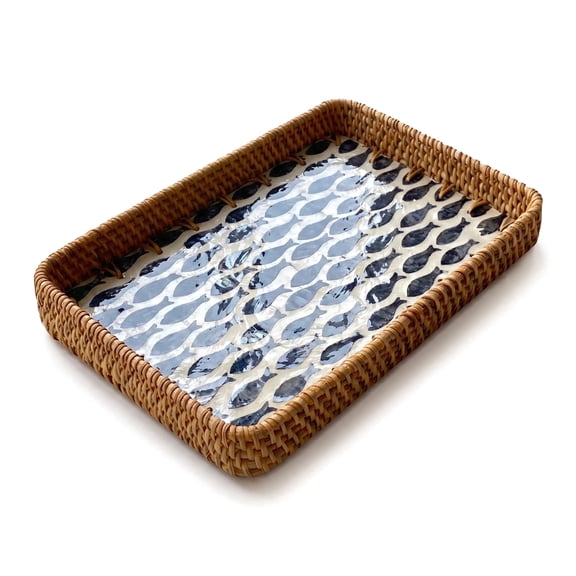 Aemutady Extra Large Rattan Serving Tray, Hand Woven Wicker Ottoman Tray for Coffee Table, Boho