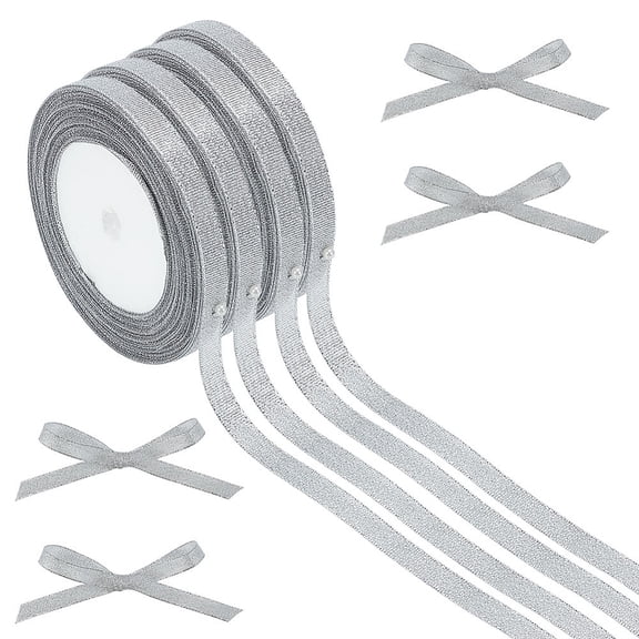 100 Yards Glitter Wired Edge Ribbon 3/8 Inch Silver Sparkly Ribbon Fabric