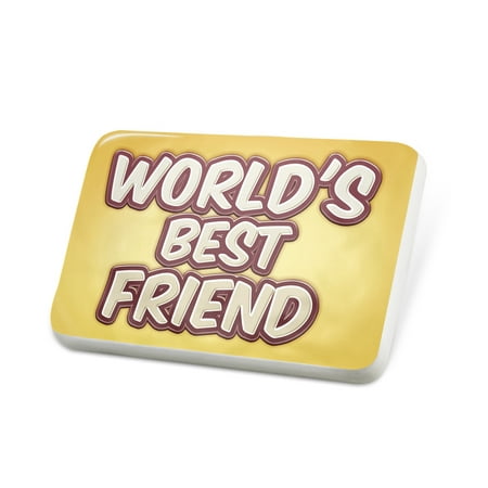 Porcelein Pin Worlds best Friend, happy yellow Lapel Badge –