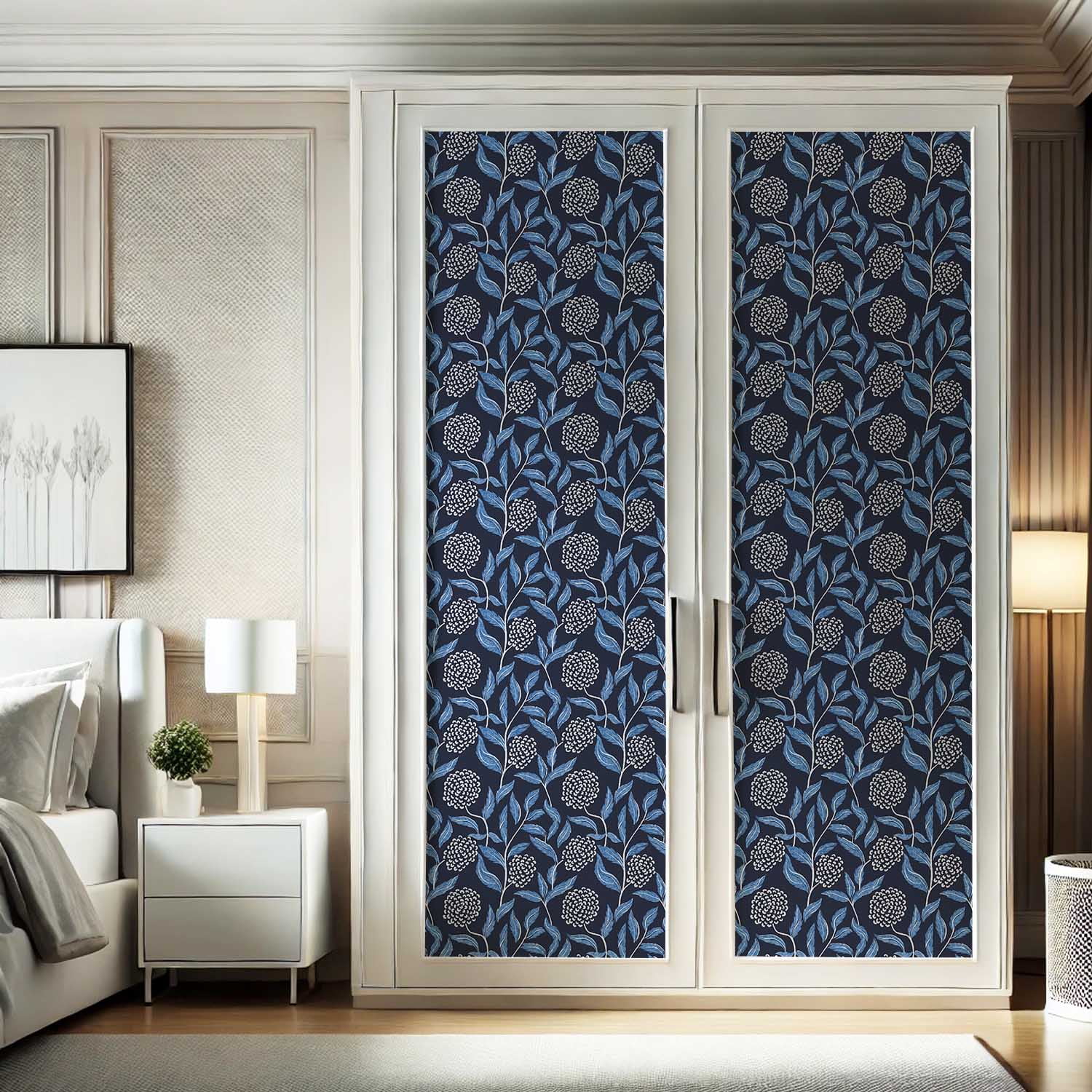 S4Sassy Peel and Stick Wall Covering, Chic Botanical Cluster Print Removable Walls Wrap - Blue Instant Wall Makeover Walls Mural for Bathroom, Laundry Room - Self-Adhesive Wallpaper Vinyl - 25"x60"
