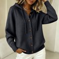 thumbnail image 6 of Button Down Cardigan Sweaters for Women Hooded Long Sleeve Knit Tops Casual Solid Color Loose Fit Drawstring Hood, 6 of 6