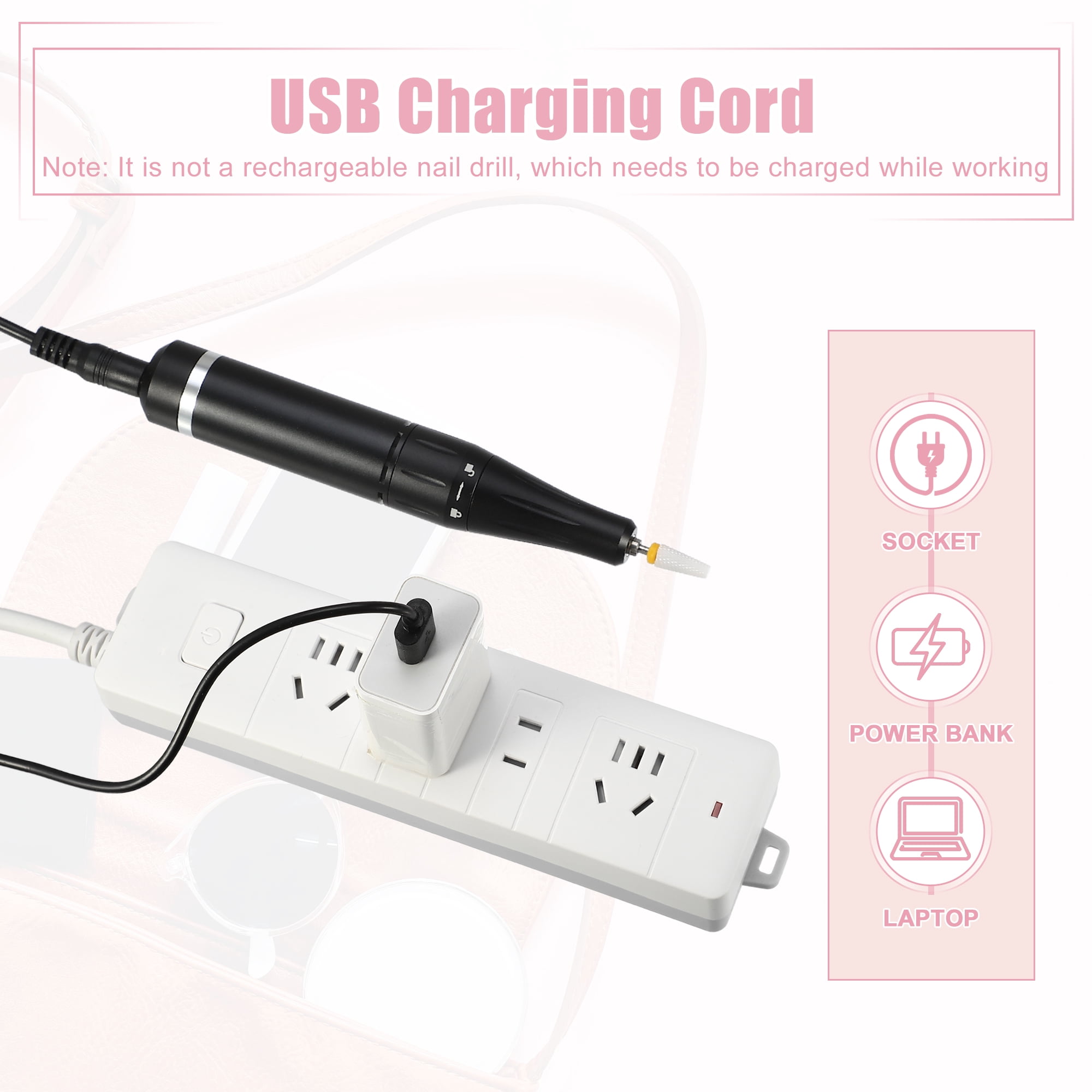 Unique Bargains 1 Set Electric Nail Drill Kit 35000RPM Nail Drill Machine Digital Display Portable Nail Drill Black