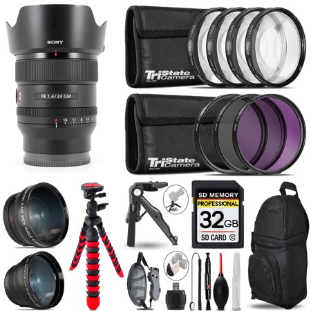 Sony FE 24mm f/1.4 GM Lens - 3 Lens Kit + Tripod + Backpack - 32GB Accessory Bundle