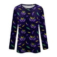 thumbnail image 5 of Mardi Gras Shirts for Women Sparkly Crew Neck Party Graphic Tee Long 3/4 Sleeve Feathers Print Green T Shirts Dark Purple 5XL, 5 of 6
