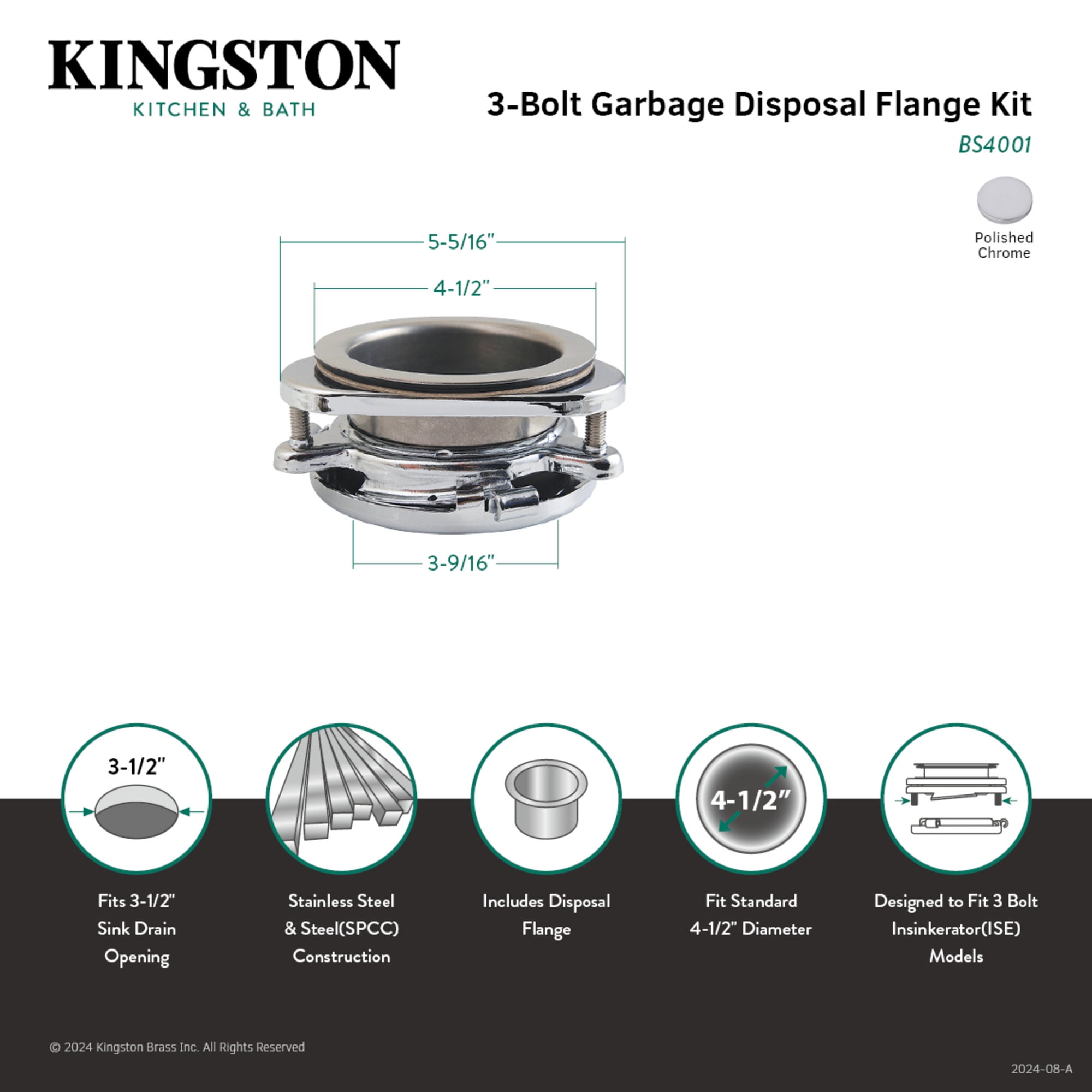 Kingston Brass BS4001 Made to Match Garbage Disposal Flange, Polished Chrome