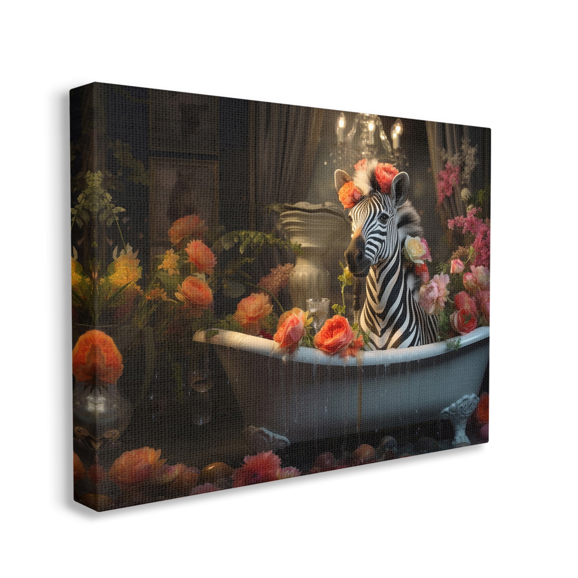 Stupell Industries Zebra Bathing with Florals Animals & Insects Painting Gallery Wrapped Canvas Art Print Wall Art, 20 x 16