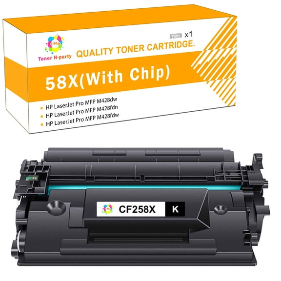 Toner H-Party Compatible Toner Cartridge with Chip Replacement for HP CF258X LaserJet Pro M406 M43，Pro M404 M404n M404dn M404dw,Pro MFP M428 M428dw M428fdn M428fdw (Black, 1-Pack)