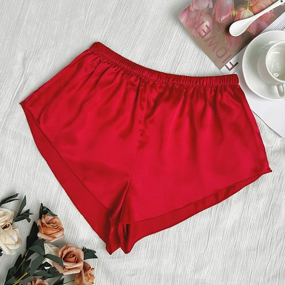 ALLLIST Shorts Ladie Pajamas Silk Red Bottoms Solid Cozy Home Clothes Womens Sleepwear