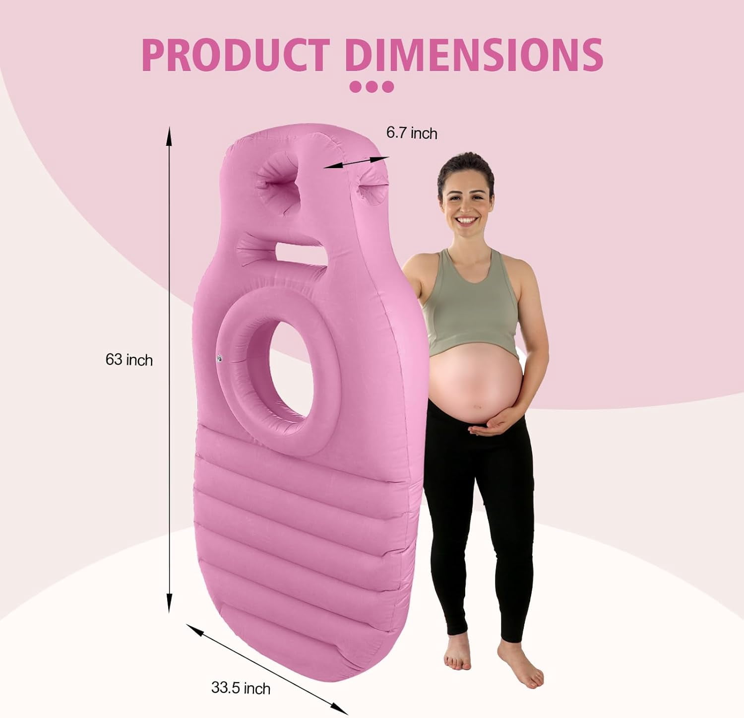 Hemvt Portable Maternity Pillow for Side & Stomach Sleepers, Inflatable Pregnancy Airbed with Belly Support Hole, Full-Body Comfort for Pregnant Women, Travel-Friendly, Gray