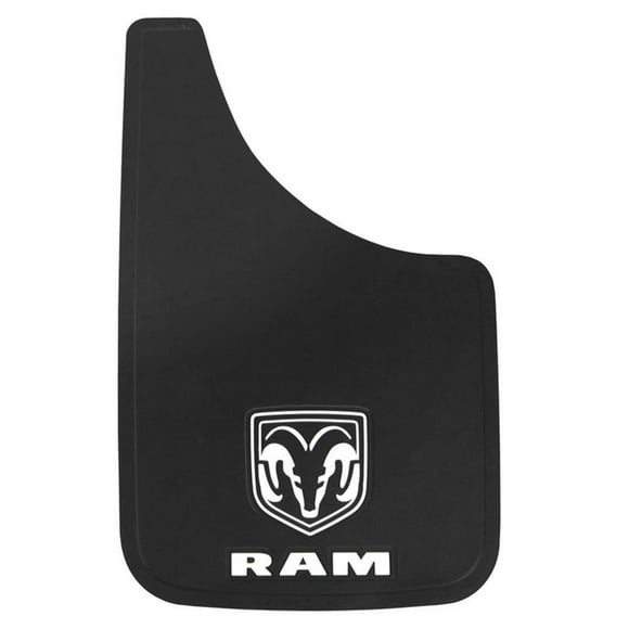 Plasticolor Mud Flap 000541R01 Easy-Fit Series; Universal 11 Inch x 19 Inch; Set Of 2; Flat; Ram Logo; Black; Fiberglass Reinforced; Screw On