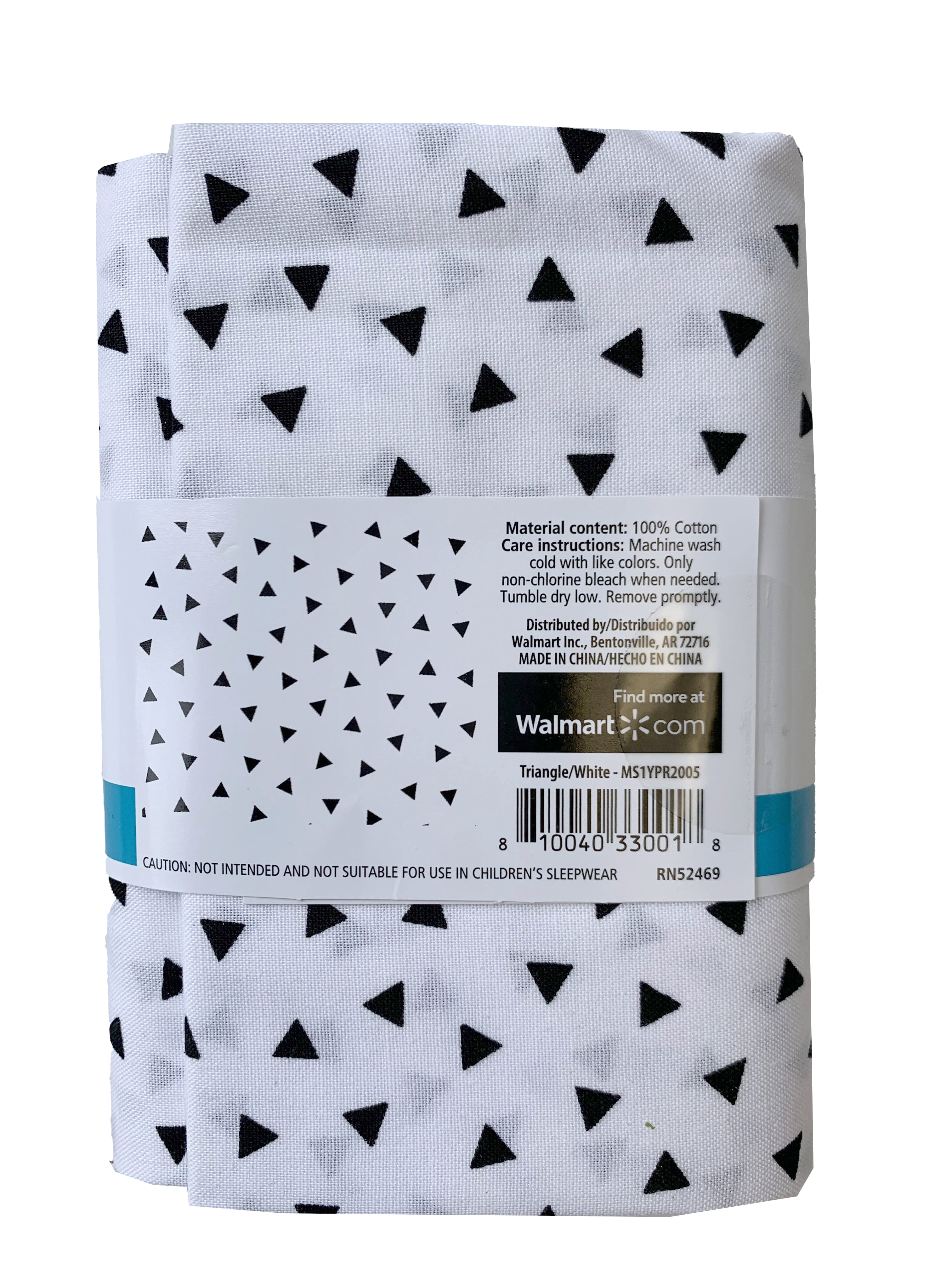 (3 pack) Mainstays 100% Cotton 1 Yard Precut Fabric Black Triangle
