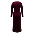 thumbnail image 4 of Oksale Womens Velvet Dresses Sexy Wrap Deep V Neck Dress Slim Fit Full Length Dresses Elegant Long Sleeve Dress for Evening Party Wine S, 4 of 6