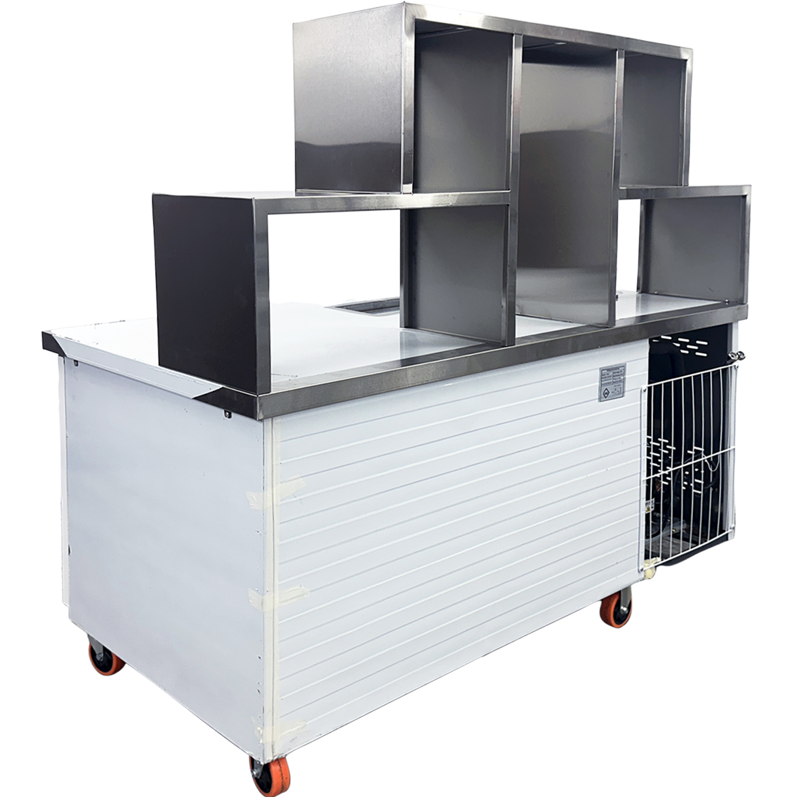 59" Refrigerated Water Bar Workstation with Sink, Shelves & Double Door Cooler, 110V R600A ,Commercial Prep Counter